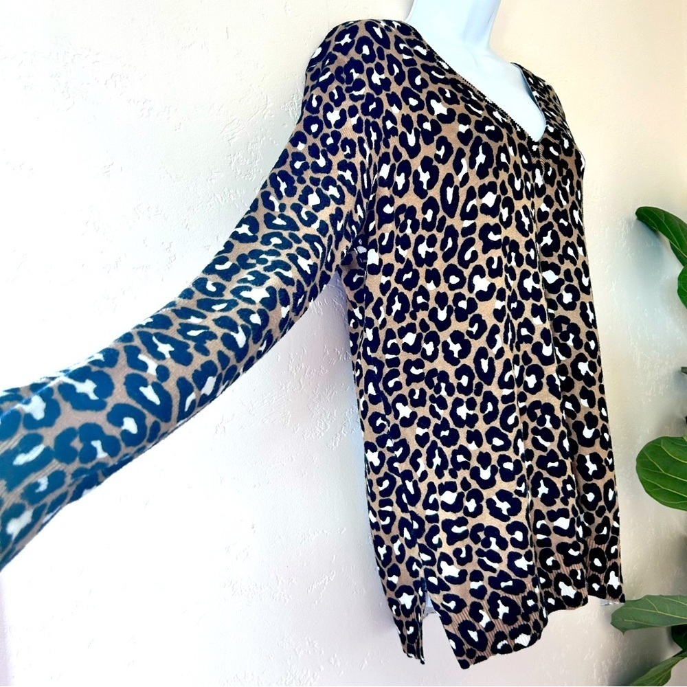 Michael Kors Brown Black Animal Print Knit Sweater Blouse Top Size XL EUC - Picture 2 of 7